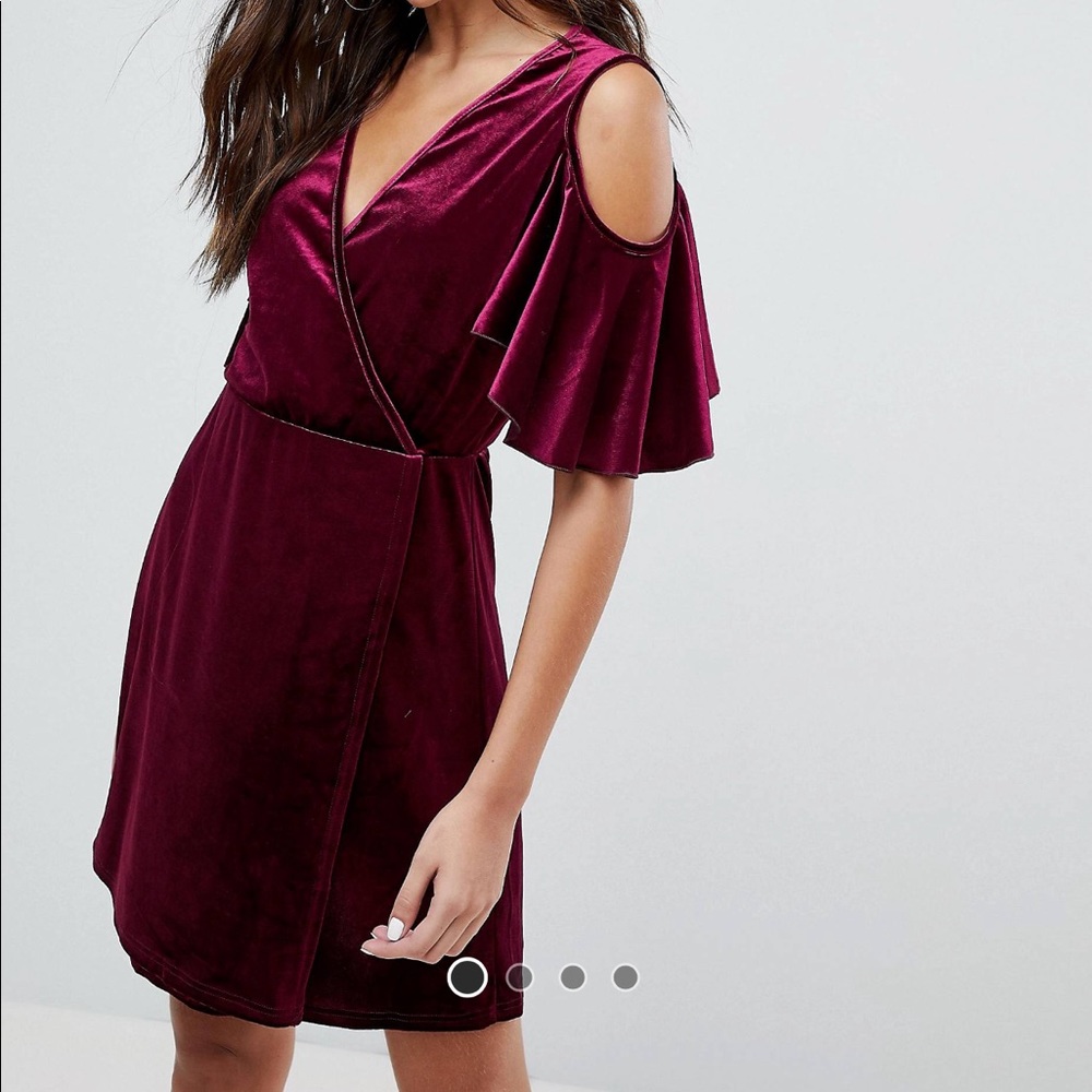 Boohoo Velvet Wrap Cold Shoulder Dress